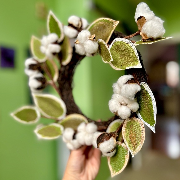 Cottagecore Cabin Rustic Cabin Lakeside Cotton Floral Leaf Wreath Hanging Decor - Picture 2 of 6